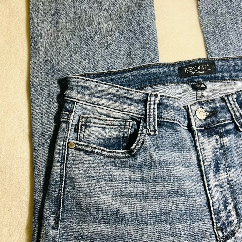 Judy Blue High Waist Destroyed Bootcut Denim Jeans sz 9/29 - Picture 4 of 14